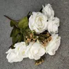 Flores decorativas 11 ramos de seda artificial buquês de rosas para casamento buquê de noiva festa em casa decoração de mesa de jantar