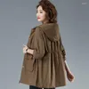 Trench da donna 2023 Primavera Autunno Cappotto Donna Giacca a vento con cappuccio Moda Cardigan con cerniera allentata Capispalla rosso cachi Abbigliamento femminile