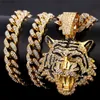 HipHop Tigre Pendentif Collier pour Hommes Femmes Iced Out Chaînes À Maillons Cubains De Luxe Cristal Cubain CZ En Acier Inoxydable Colliers Bijoux L230704