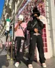 رسالة جينز للرجال طباعة ملابس الشارع سراويل سوداء قوطية y2k فضفاضة ساق مستقيمة واسعة شارع الشارع
