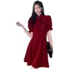 Ethnic Clothing Cheongsam Dress Women Vintage Chinese Style Elegant Ruffles Fashion Tender Street Puff Sleeve Kawaii Students Female Summer