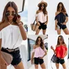 Women's Blouses Women 2023 Summer Off Shoulder Halter Blouse Shirts Sexy Backless Solid Color Tops Tees Ladies Elegant Short Sleeve Shirt