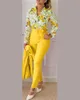 Women's Tracksuits Elegant Long Sleeve Shirt Pants Set Office Lady Fashion Casual V Neck Floral Print Trousers Two Piece Set Women Outfit 230703