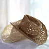 Kapelusze z szerokim rondem Kapelusze typu Bucket Western Crochet Cowboy Słomkowy kapelusz Kobiety Mężczyźni Casual Handmade Hollow out Cowgirl Hat Solid Color Outdoor Wide Brim Beach Cap 230703