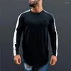 Herr T-shirts Muscleguys Märke Fitness T-shirt Herr 2023 Höst Raglan långärmad tröja Extra Hip Hop Streetwear Slim Fit T-shirt