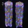 Stage Wear Colorful LED Fan Bone More Belly Dance Performance Silk Fans Shining Rainbow 1 Pc Pair With Batteries312M