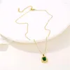 Hanger Kettingen In Klassiek Vintage Groen Vierkant Zirkoon Kristal Roestvrij Staal Voor Vrouwen Elegante Vrouwelijke Hals Ketting Sieraden