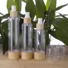 20/30/50/80/100/120ml Recipientes de amostras de cosméticos de bambu Emulsão Loção Frascos de bomba a vácuo de bambu F2687 Ahfas