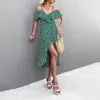 Casual Kleider Vintage Sommer Midi Kleid Für Frauen 2023 V-ausschnitt Kurzarm Hohe Taille Gedruckt Lange Nähte Floral Vestido