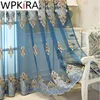 Curtains Window Blinds Embroidery Tulle Curtains for Living Room Europe Luxurious Blue Window Screen High End Kitchen Drape Panel Ad511h