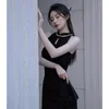 Abbigliamento etnico Vintage Sexy Senza maniche Femminile Migliorato Qipao Classico Elegante colletto alla coreana Nero Cheongsam Slim Split Abito cinese