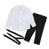 Pakken 3 Stuk Lente Peuter Jongens Kleding Kinderen Mode Dragen Gentleman Baby Pak Wit Shirt + Broek + Bandjes kinderkleding Sets BC1303HKD230704