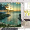 Vase Sunset Sea Landscape Showerカーテン3Dプリントパームツリーアンチモールドウォータープルーフバスルームカーテンホームウォール装飾バスルームカーテン