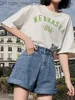 Damshorts Damshorts FTLZZ Sommar Kvinnor Hög midja Knapp Wigh Ben Jeans Casual Kvinna Lös passform Blå Denim 230301 Z230704