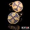 Gemelli KFLK gioielli per uomo Retro tondo blu gemelli in cristallo camicie bottone di alta qualità marchio di lusso da uomo ospiti 230703