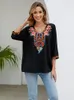 Blusas de mujer KHALEE YOSE Blusa con bordado floral Camisa Bohemia Vintage Verano Negro Mujeres mexicanas Damas 2xl 3XL Tops étnicos