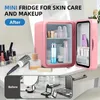 Mini Fridge, LED Mirrored Beauty Fridge, 8L Mini Refrigerator, Portable Compact Personal Fridge Cooler, AC/DC Thermoelectric Cooler And Heater ,Suitable For Bedroom