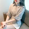 Chemisiers pour femmes gaze fleur à manches courtes en mousseline de soie chemise pour l'été 2023 Design sens français élégant hauts dames mode Mujer