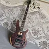 Custom 4 String Brown Roshwood Electric Bass Guitar Maple Neck Active Humbucker пикапы Abalone Inlay