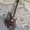 Basso elettrico personalizzato a 4 corde in palissandro marrone con manico in acero Pickup humbucker attivi Intarsio in abalone