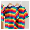 Family Matching Outfits HoneyCherry Parent-child Summer Clothes Family Fashion Dark Rainbow Family Clothes Temperament Short-sleeved T-shirt 230704