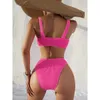 Sexy Bikini 2022 Women Swimsuit Female Rib Bikini Set Solid Swimwear For Women Bathing Suit Swimming Suits Beachwear L230619