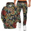 Erkek Trailtsits 2023 Siyah Serin Kapşonlu Sweatshirt Pantolon 2 Parçası Dijital Baskı 3D Desen Hoodie Pullover Spor Giyim Hoodies Suits