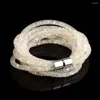Berlockarmband Chanfar Elegant 4-lagers Mesh Magnetisk Spänne Dubbel Wrap Kristallarmband För Kvinnor Present Mode Smycken