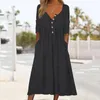 Casual Dresses Women's Comfortable Button Solid Color Simple Long Sleeve Mid Length Dress Women Vintage