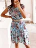 Dames Zwemkleding Dames Zwemkleding Zomer Mode Bloemen Gedrukt Lange Jurk Dames Mouwloos Elastische Taille Strand Dames V-hals Geplooid Chiffon Cover-Ups Z230704