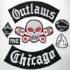 Outlaw Chicago förlåter broderade järn-på-lappar Mode stor storlek för bikerjacka Hel baksida Custom Patch298l