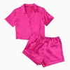 Vêtements de nuit pour femmes Crop Top Satin Pyjamas Set Femmes Shorts Summer Loungewear Chic Ladies Silk Pyjama Bodycon Drop