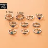 Cluster Rings Trendy Water Drop Crystal Inlaid Joint Ring Set Retro Hollow Lotus Horse Silver Color Knuckle Finger For Women Jewelry