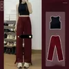 Damskie spodnie dwuczęściowe 2023 letnia mała pikantna dziewczyna amerykańskie ubrania retro czarny podkoszulek czerwony zestaw dwuczęściowy do pracy Y2K