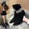 Stiefel Große Schnalle Mode Dünne High Heels Spitzschuh Frauen Flock Herbst Winter Damen Kurze Stiefel Schuhe 230703