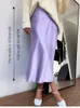Rock Hoch taillierte Seidensatin-Röcke ALine Eleganter rosa Midi-Bleistiftskort im koreanischen Stil 2023 230703