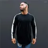 Herr T-shirts Muscleguys Märke Fitness T-shirt Herr 2023 Höst Raglan långärmad tröja Extra Hip Hop Streetwear Slim Fit T-shirt