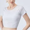 Chemises actives à manches courtes femmes chemise de Yoga solide dos croisé Gym entraînement vêtements de sport respirant séchage rapide haut court vêtements de Fitness