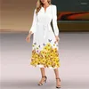 Freizeitkleider 2023 Damenkleid Frühling/Sommer Langarm Slim Fit Faltengürtel V-Ausschnitt Locker sitzend Elegant Mode A-Linie