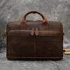 Briefcases MAHEU Retro Laptop Briefcase Bag Genuine Leather Handbags Casual 15.6 Pad Bag Daily Working Tote Bags Men Male bag for documents 230703