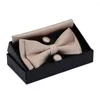 Bow Ties classiques de soie solide à deux couches à deux couches Bowtie Set Tiepocket SquareCufflink Man Party Business Office Wedding With Gift Box