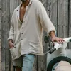 Męskie koszule na co dzień białe topy T Shirt mężczyzna bluzka z długim rękawem Vintage bawełniana pościel mężczyźni luźna, workowata jedwabna koszulka Ropa Homme