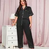 Vêtements de nuit pour femmes Jxgarb manches courtes hauts amples avec pantalons grands pyjamas pour femmes comme la soie Femme gros Pijamas boutonnés dames