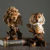 Decorative Objects Figurines American Style Animal Decorations Statue Wolf Lion Tiger Eagle Horse Sculpture Animal Home decor Living Room Bedroom Bookcase 230704