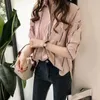 Dames Blouses Vintage Gestreepte Shirts Grote Maat Losse Onregelmatige Effen Top Kort Vooraan En Lange Achterkant Mode Vrouw Blouse 2023