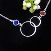 Hangertjes kettingen Chique Meisjes Ketting Circle Linked Met Helder Blauw/Granaat Kubieke Zirkonia Modieus Veelzijdig Dames Hals Accessoire Sieraden