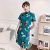 Plus rozmiar 3XL 4XL zielona elegancka nowoczesna sukienka w stylu qipao dla kobiet lato z krótkim rękawem Qipao tradycyjna chińska odzież etniczna228j