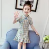 Roupas Étnicas Crianças Bebê Retro Tradicional Chinês Cheongsam Dresswear Lattice Meninas Qipao Vestido Verão Manga Curta Para Festa Infantil