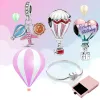 Para pandora charm 925 cuentas de plata encantos pulsera colorido globo de aire caliente Charm Set Pink Heart