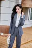 Damen Zweiteilige Hosen Mode Blazer Frauen Business Anzüge Hose und Jacke Sets Büro Damen Arbeitsuniform Hosenanzüge Schwarz gestreift